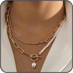 🆕Layered Gold Necklace for Women Non Tarnish Paperclip Pendant Jewelry Set
